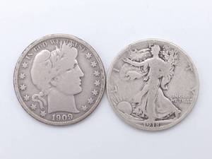 1909 Barber Half dDollar & 1918-S Walking Liberty Half Dollar
