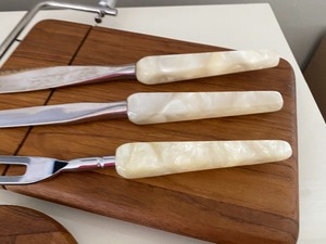 Two Cheese Cutting Boards & Three Piece Serving Utensil Set