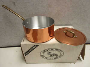 lot 609 image: LES CUIVRES DE FAUCOGNEY COPPER 1 14 QT SAUCEPAN - NEW