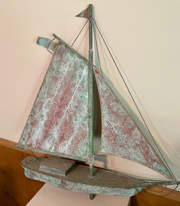 lot 231 image: Weathered Metal Sailboat Art Weathervane