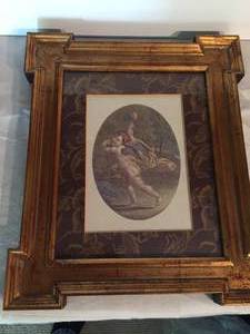 lot 144 image: 2 Angel Framed Art Pieces with Ornate Gold Frames