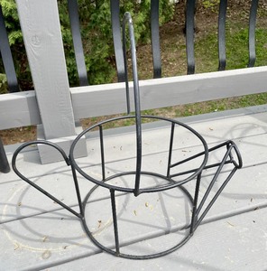 lot 14 image: 2 Black Metal Plant Stands and a Small Table