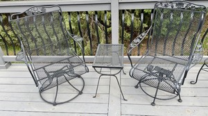 lot 12 image: Pair of Metal Patio Chairs and Side Table