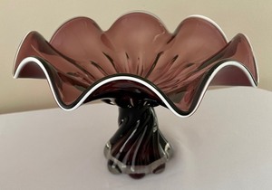 lot 31 image: Amethyst Glass Vase, Dish and Decorative Bottle