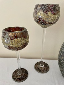 lot 35 image: 2 Candle Holders and a Decorative Bottle