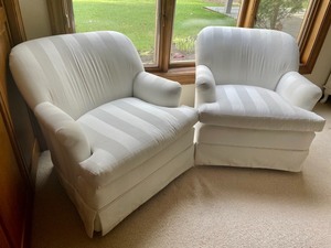 lot 194 image: Pair of White Upholstered Rocking Chairs