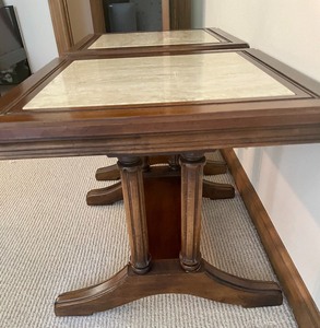lot 199 image: Pair of  Wooden Tables with Marble Top Inserts