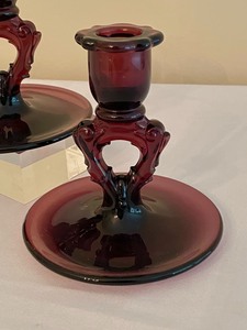 lot 113 image: Vintage Pair of Beautiful  Amethyst Glass Candle Holders