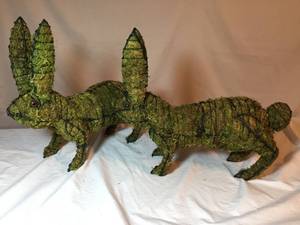 lot 354 image: 2 Wire Moss Filled Decorative Rabbits