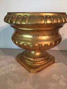 lot 376 image: 2 Ornate Gold Pedestal Planters