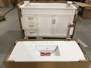 Home Decorators Ashburn 48 in. W x 21.75 in. D Vanity Cabinet in White not used in good condition see pictures