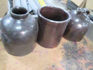 lot 173 image: Matching set of 3 Glazed Clay Pots....