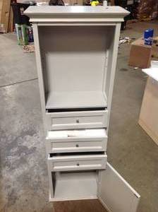Home Decorators Hampton Harbor 22 in. W x 10 in. D x 67-12 in. H Linen Storage Cabinet in Dove Grey slight damaged see pictures