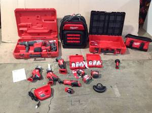 Lot of assorted Milwaukee Tools and accessories see pictures