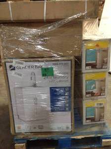 Pallet with assorted  Bathroom items and Laundry sink see pictures