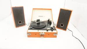 lot 4 image: Vintage Orange Decca Solid State Portable Record Player Suitcase and Speakers