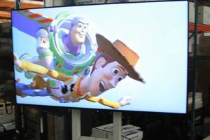 lot 1 image: Sharp LC-70LE661U Commercial LED Full HD Smart TV  Television  Display & Rolling Stand  Cart