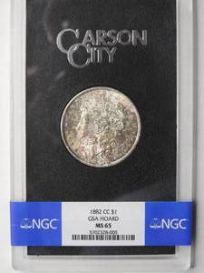 lot 15 image: 1882 CC Carson City Morgan Dollar GSA Hoard, NGC graded MS 65