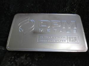 lot 28 image: 10 Troy Ounce .999 Silver bar, by OPM Metals