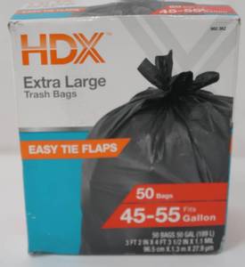 lot 284 image: HDX 50 Gallon Wave Cut Extra Large Trash Bags (50-Count)