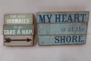 lot 272 image: Hallmark Wall Sign Bundle 3 - My Heart Is At the Shore & Tell Your Worries To Go Take A Nap