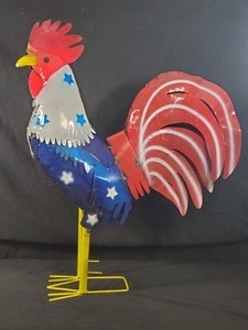 lot 5 image: New Large Recycled Metal Garden Art American Rooster