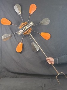 lot 27 image: New Recycled Metal Garden Art Large Harley Davidson Wind Spinner
