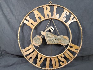 lot 50 image: New Large Recycled Metal Art Harley Davidson Sign with Hook