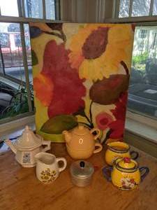 lot 36 image: Cheerful Floral Tea Accessories & Art Print