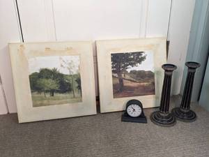 lot 61 image: Landscape Prints, Candleholders & Clock