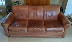 lot 14 image: Cognac Leather Sofa