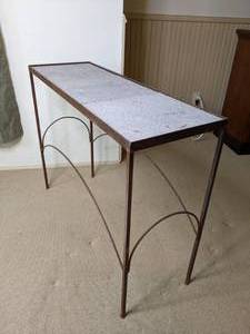 lot 15 image: Rustic Iron Console Table with Stone Tile Top