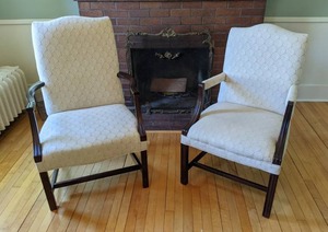 lot 17 image: Pair of Traditional Upholstered Armchairs
