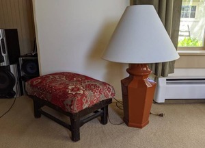 lot 29 image: Table Lamp and Wood Footstool