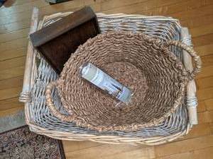 lot 175 image: Rustic Wood & Wicker Baskets