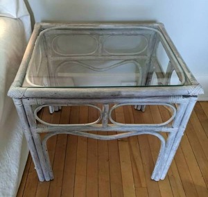 lot 113 image: Rattan Table with Glass Top
