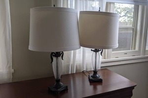 lot 99 image: Pair of Metal and Glass Table Lamps