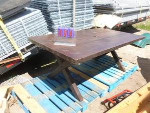 lot 4 image: Metal picnic table. Has some damage on leg that will need repair. As shown.
