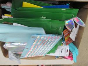 box of school supplies ...