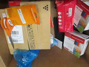 box of filefolders, pens, printer i...