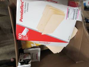 big box of paper, file folders, pen...