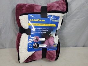 lot 64 image: New Goodyear 12V Plush and Sherpa Heated Blanket