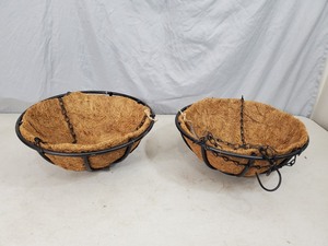 lot 90 image: 2 New Metal Hanging Basket Planters