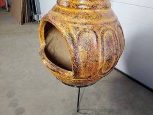 lot 2 image: Brand New Chiminea Fire Pit with Stand and Cap