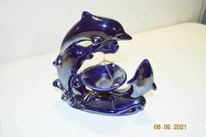 Over The Waves FLYING DOLPHINS AROMA WARMER PEARLIZED BLUE MADE IN POLAND - EXCELLENT CONDITION
