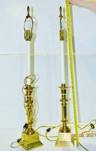 Pair Brass Candlestick Buffet Lamps Lights - Great Condition