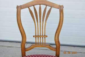 Pair French Country Vintage Wood Wheat Back Upholstered Dining Side Chairs - Great Condition