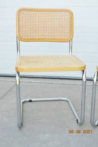 Pair 1970s Cesna Chrome Wood &amp Caned Side Chairs - Great Condition - Wood Has Slight Wear - Caning Is Intact