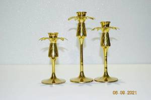Lovely Trio Of Vintage Brass Pineapple Palm Tree Candle Stick Holders - Excellent Condition