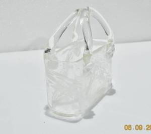 Murano Clear Art Glass Purse Vase With White Spots &amp Applique - Excellent Condition